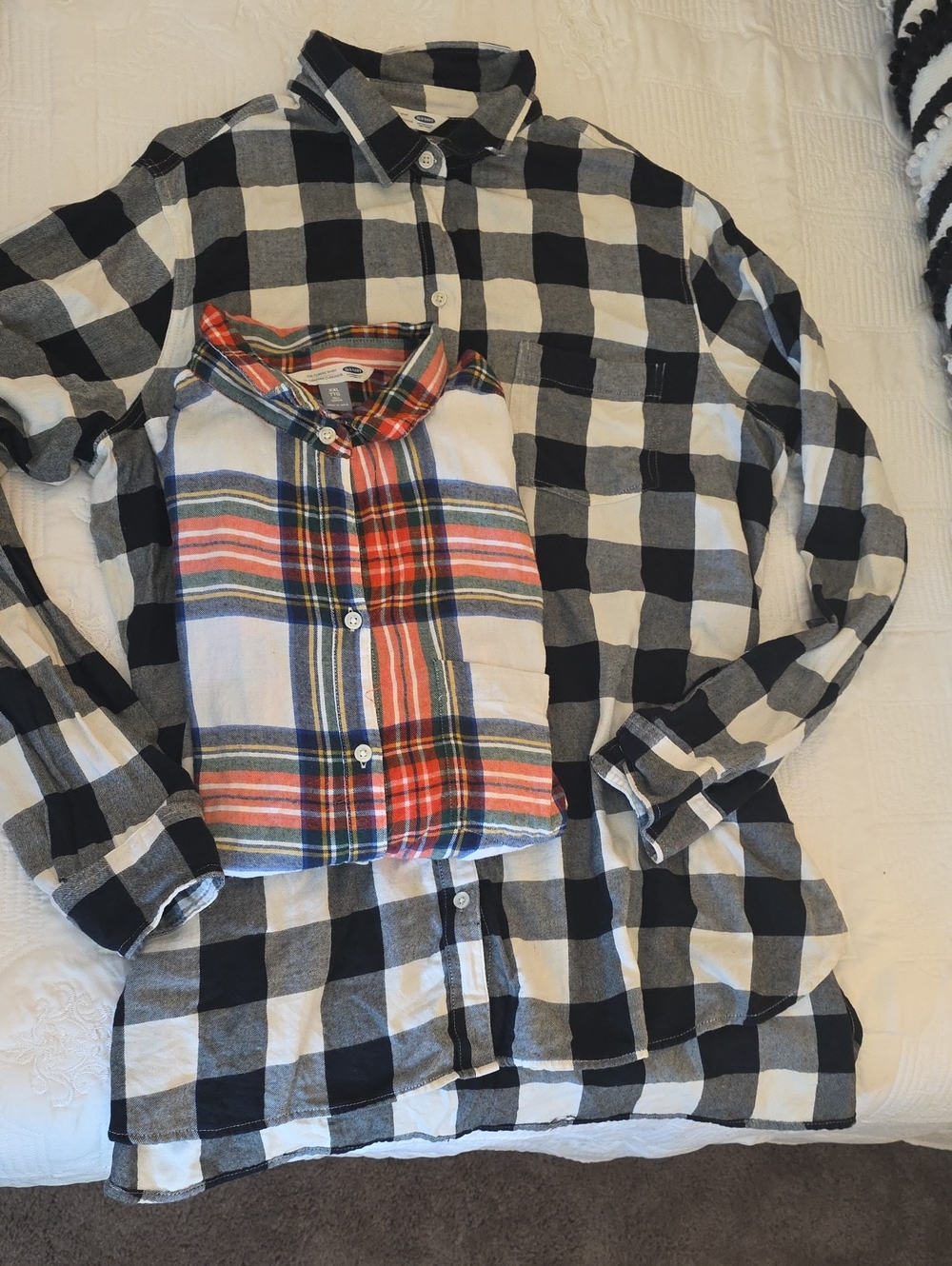 Men's Black & White Plaid Button-Up Shirt with Multicolor Plaid Shirt! Both Xxl.